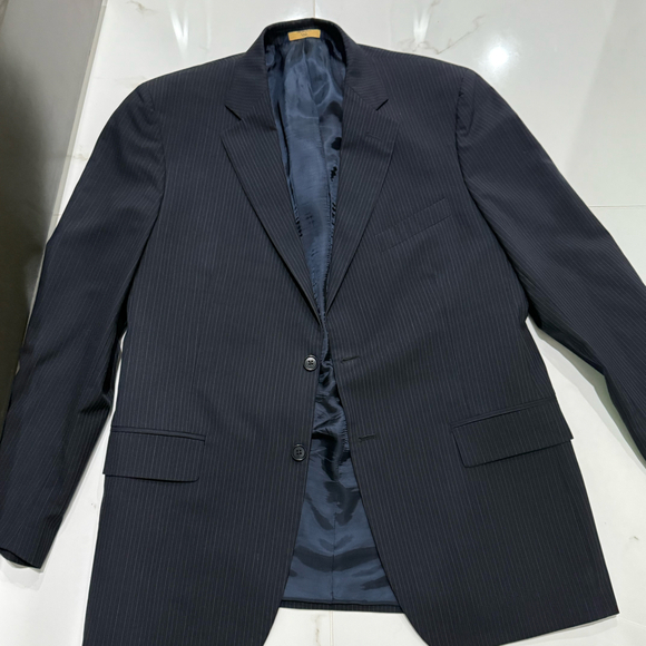 Brooke Brothers Mens Blazer Suit Jacket Navy Pinstripe 42R